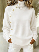 Elegant Crimson Asymmetrical Button Turtleneck Sweater