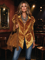 Camicetta con maniche increspate in velluto elegante Boho