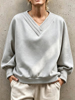 Cozy Pleated V-Neck Relaxed Sweatshirt