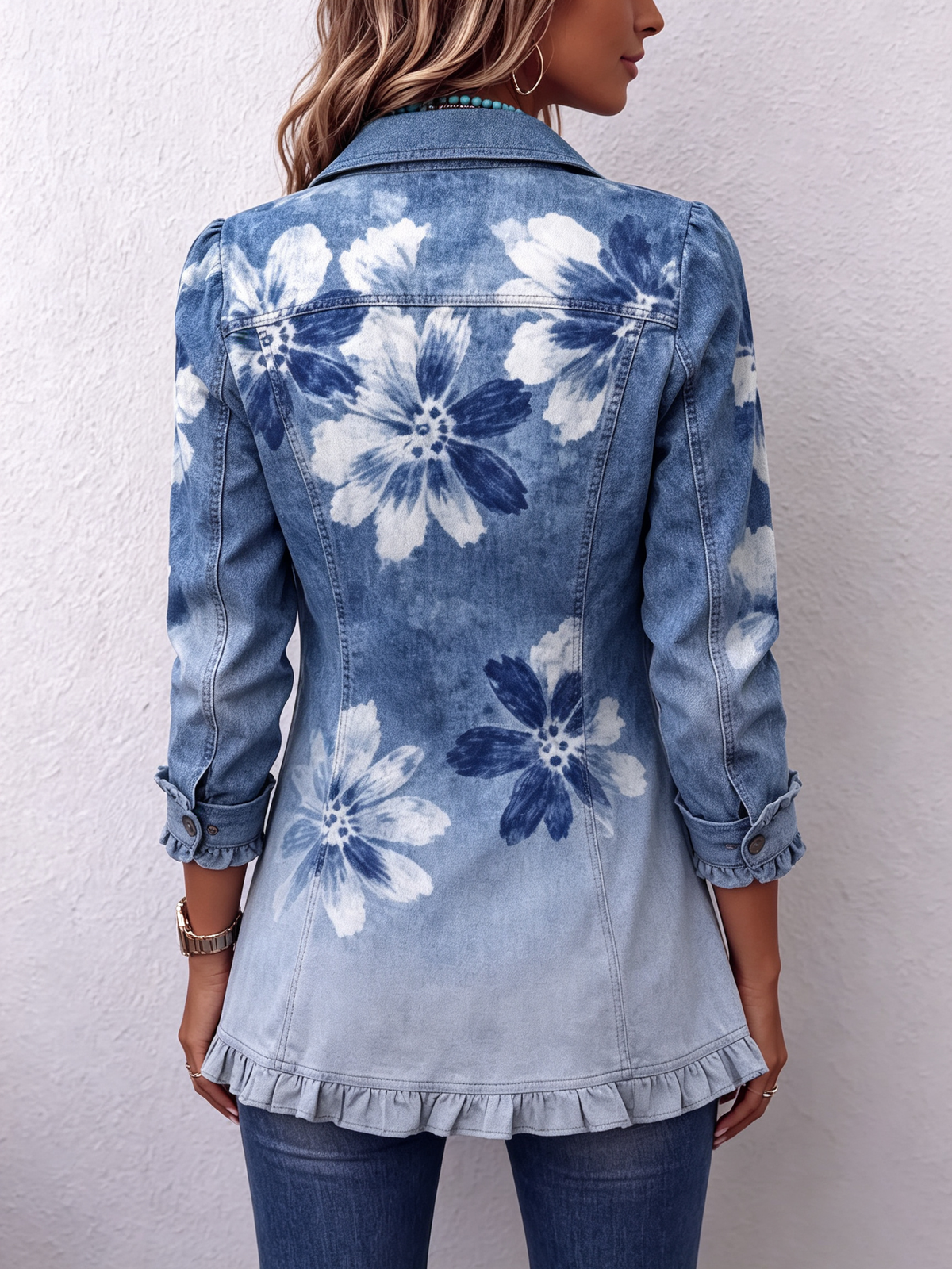 Boho-chic Vintage-inspired Floral Ruffle Jacket