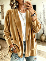 Cozy Velvet Open-Front Pocket Cardigan