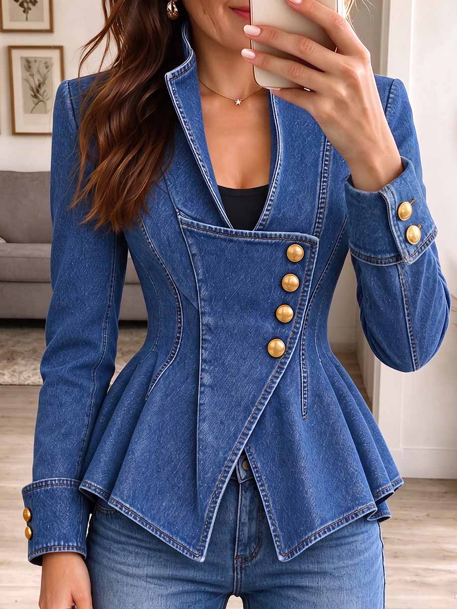 Chaqueta vaquera peplum asimétrica para mujer