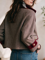 Vintage-stila Tondita Herringbone Tweed Jako Kun Burgonja Velura Trim
