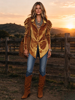 Camicetta con maniche increspate in velluto elegante Boho