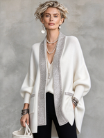 Gemütlicher, luxuriöser, übergroßer Strick-Cardigan mit Paillettenbesatz