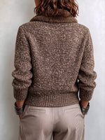 Plush Collar Button-Front Knit Cardigan