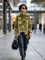 Chic Maple Leaf Print Velvet Asymmetric Fall Winter Pullover Top