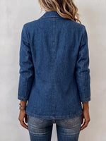 Women's Collared Long-sleeved Casual Loose Round Metal Cutout Denim Jacket