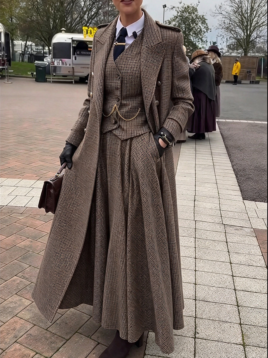 Cappotto lungo in misto lana a quadri in stile vintage