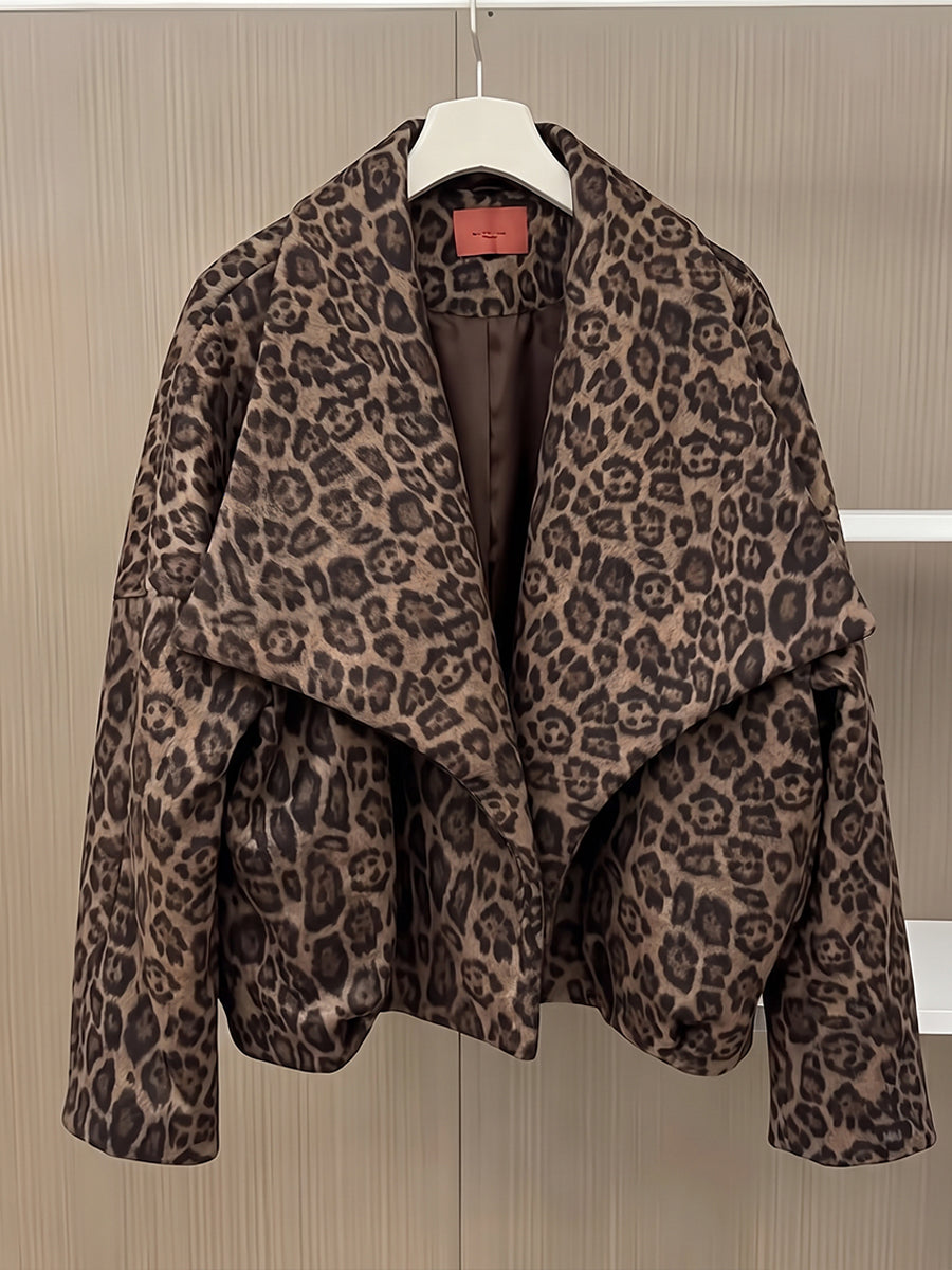 Schicke Pufferjacke mit offenem Vorderteil und Leopardenmuster