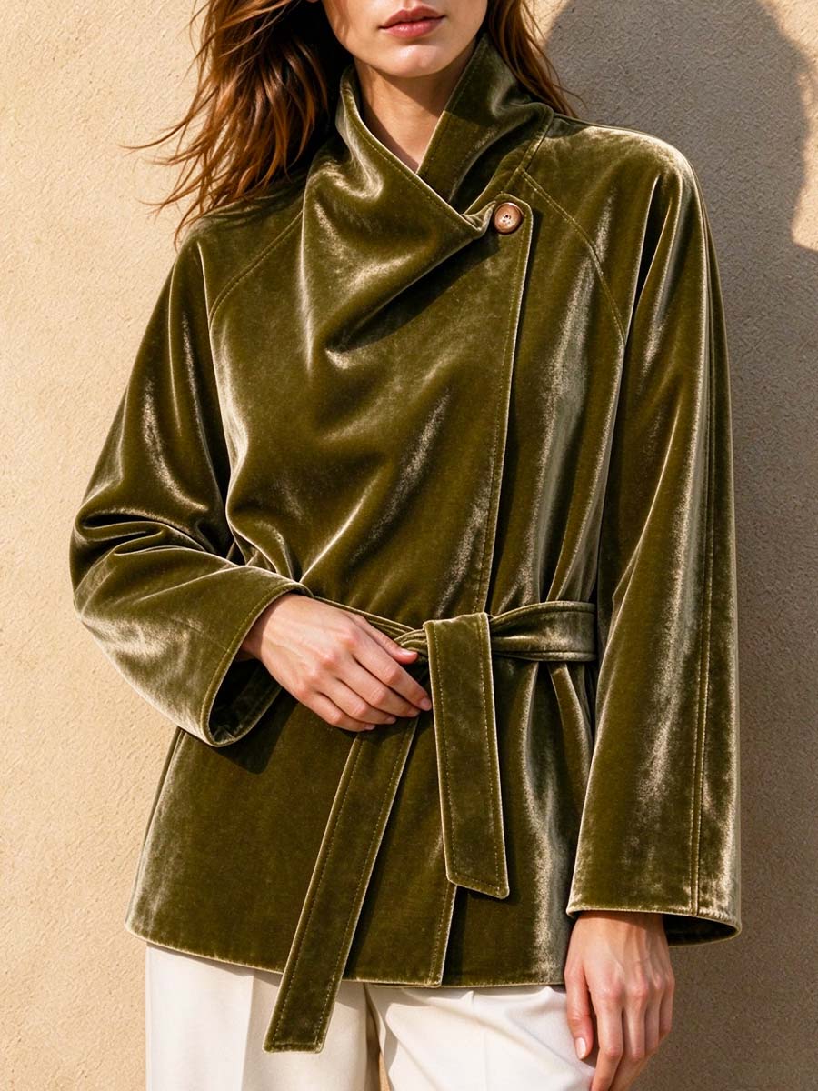 Giacca da donna in velluto dalla vestibilità ampia tinta unita con maniche lunghe e colletto slouchy