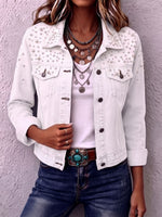 Chic Trendy Pearl Beaded Denim Jacket