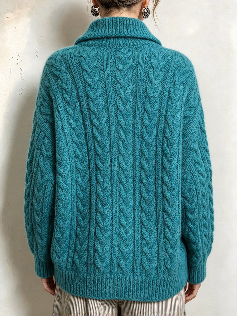 Lässiger Cardigan aus einer Wollmischung mit Zopfmuster