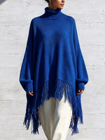 Striking Cobalt Fringe Turtleneck Sweater