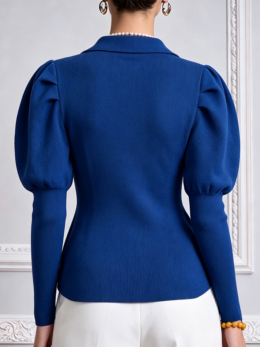 Structured Elegance Sculptural Puff Sleeve Cardigan