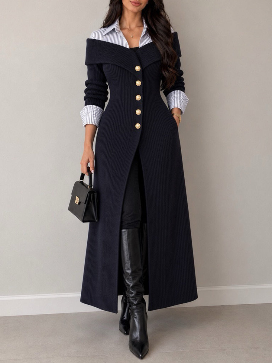 Elegante abito in maglia colorblock con maniche a righe