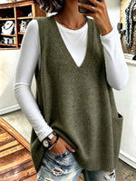 Gilet maglione lavorato a maglia oversize con scollo a V da donna con tasche