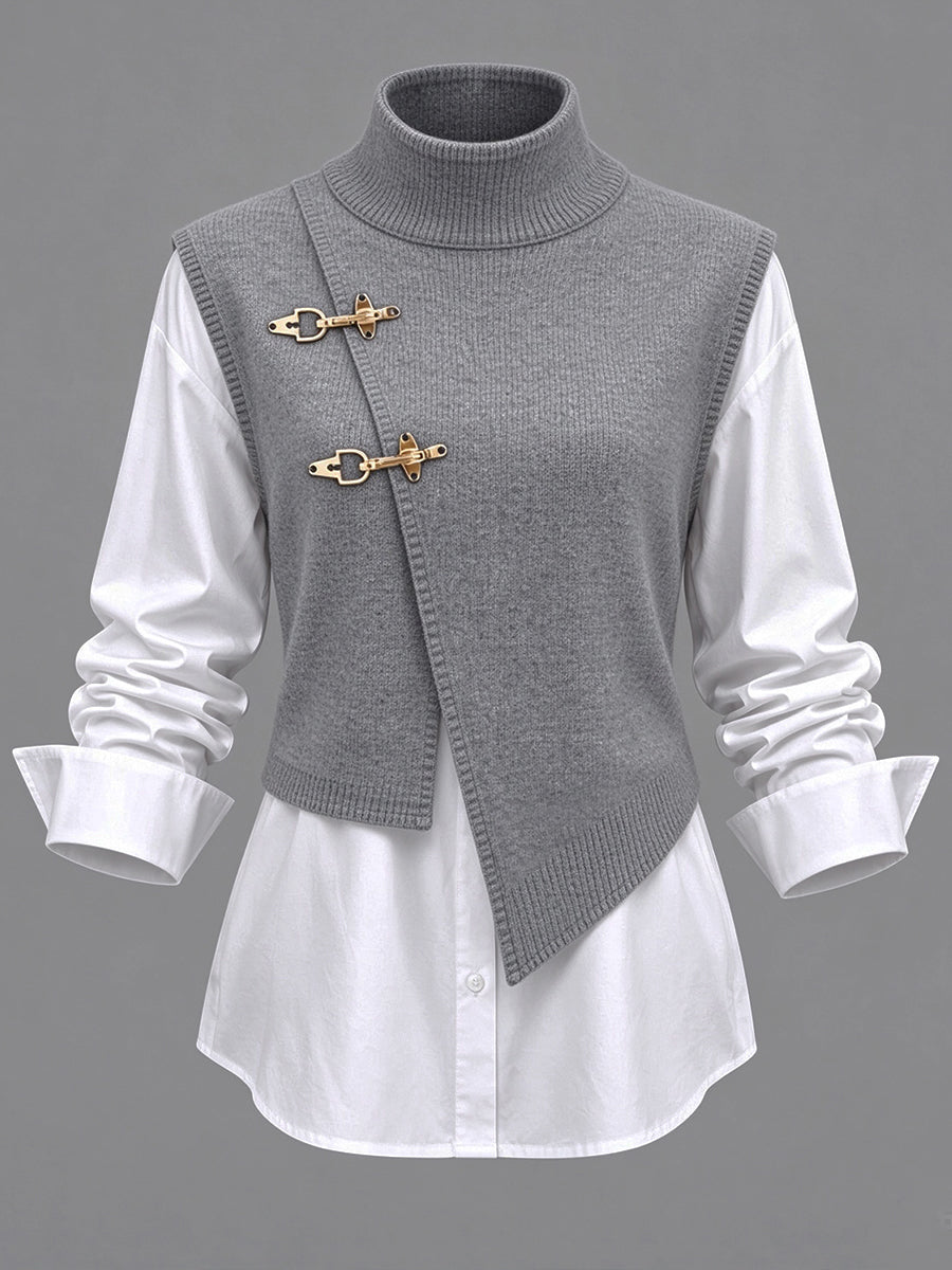 Gilet in maglia chic e camicia bianca in due pezzi