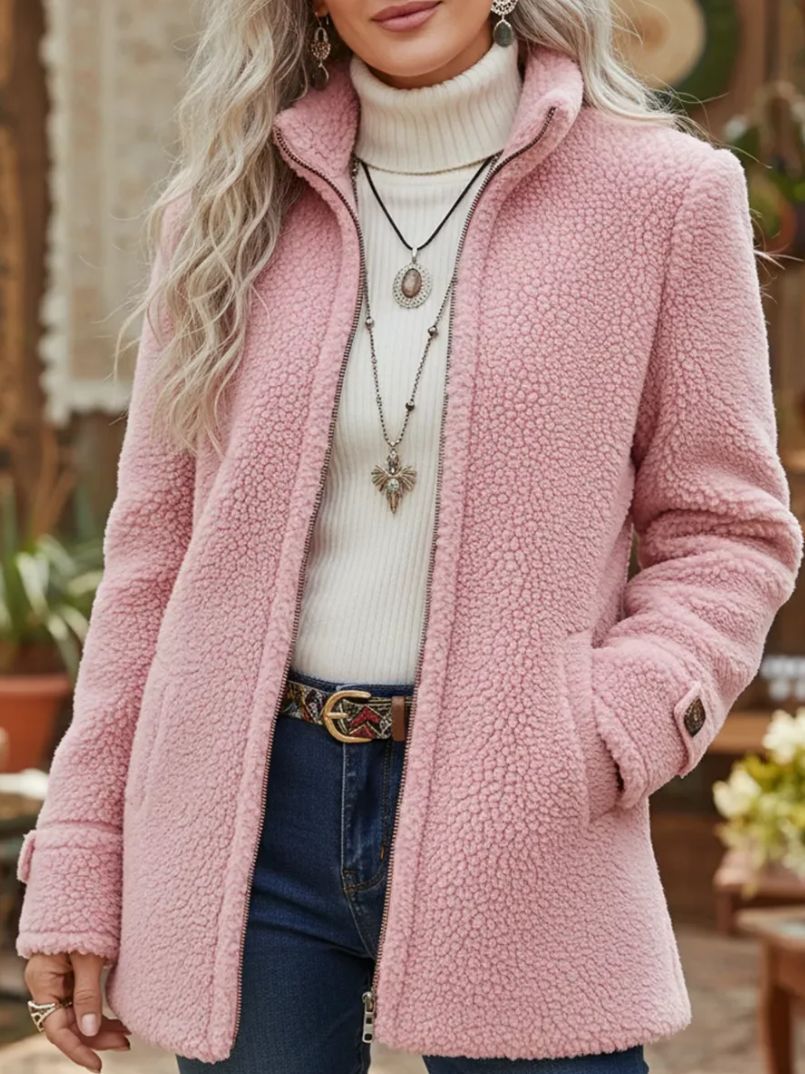 Casual Stand-collar Zip-up Teddy Fleece Jacket