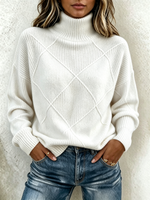 Diamond-patterned Embossed Turtleneck Sweater