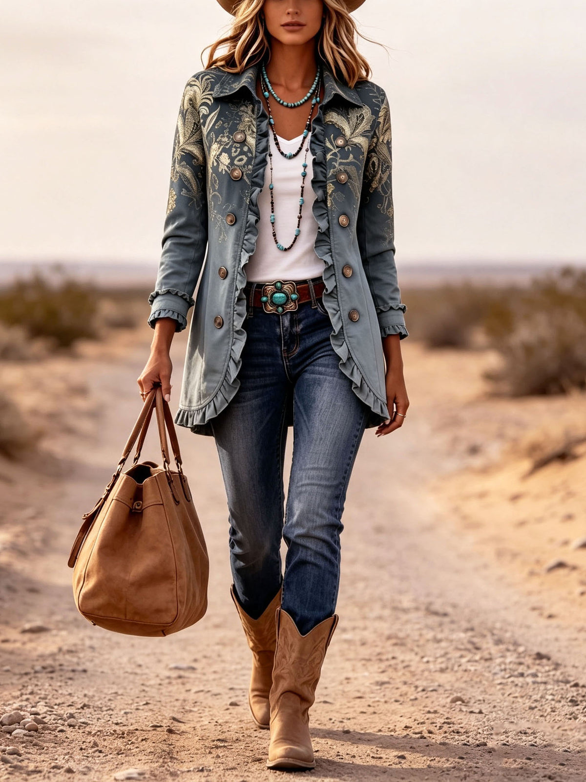 Bohemian Gold Floral Print Gradient Jacket