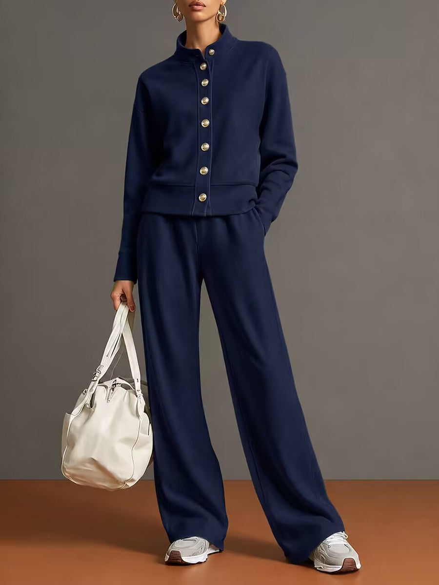 Casual And Comfortable Cotton Sweatshirt Cardigan And Pants Two-piece Set