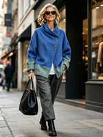 Chic Two-tone Wool-blend Asymmetrical Cardigan Jacket