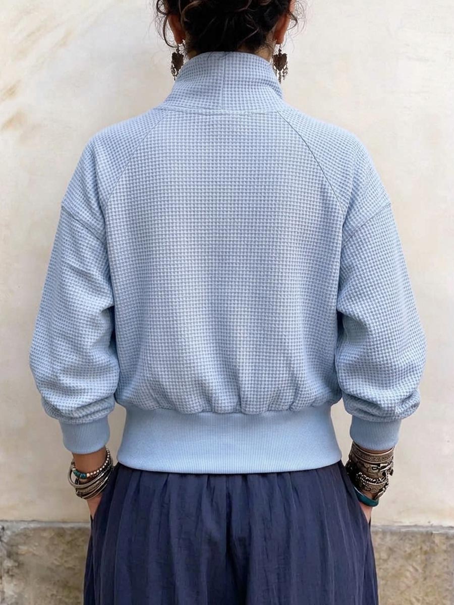 Damen-Pullover mit Waffelmuster und Schnürsaum und asymmetrischem Ausschnitt
