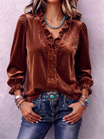 Retro Boho Ruffled Velvet Blouse