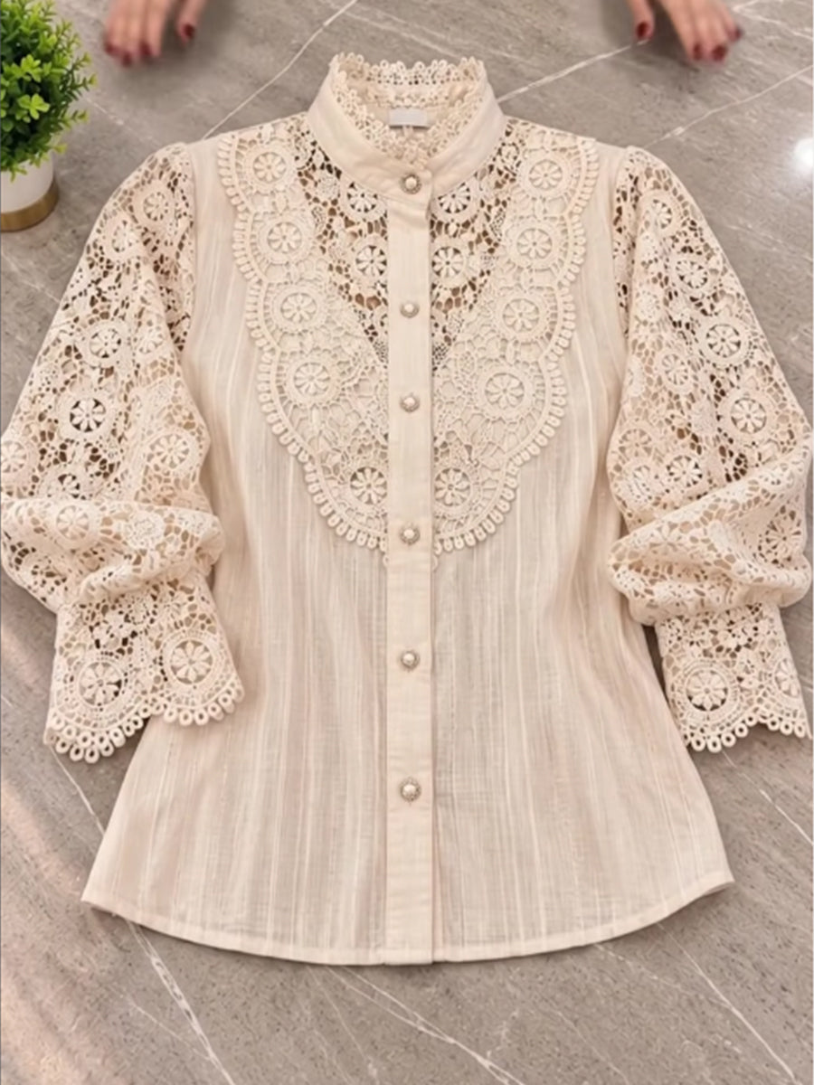 Camisa elegante en mezcla de algodón con paneles de encaje