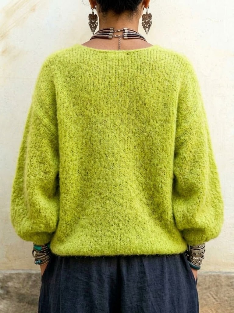Strickjacke mit V-Ausschnitt und Kordelzug, gerüschten Laternenärmeln