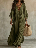 Maxi abito in pizzo patchwork e chiffon accogliente e romantico