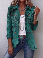 Boho-style Vintage Art Swirl Print Ruffle Jacket