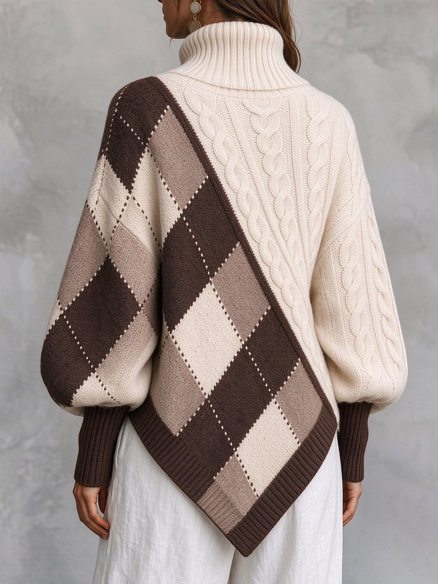 Schicker Rollkragen-Strickpullover mit Colorblock-Argyle-Muster