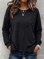Round Neck Asymmetric Spliced Button Long Sleeve Sweatshirt