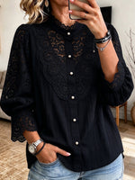 Camisa elegante en mezcla de algodón con paneles de encaje