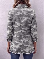 Casual Chic Camouflage Ruffle Trim Jacket