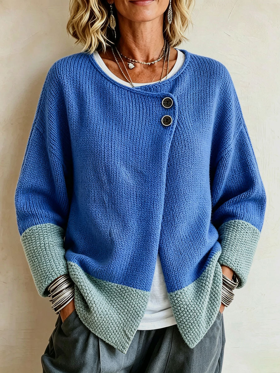 Chic Cozy Two-tone Knitted Asymmetrical Cardigan