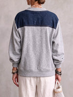 Women's Round Neck Long-sleeved Casual Loose Denim Patchwork Cardigan