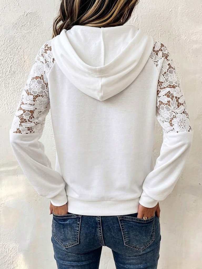 Lace Raglan Sleeve Spliced Hoodie