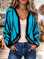 Virina Blua Papilio Flugilo-Ŝablona Cardigan