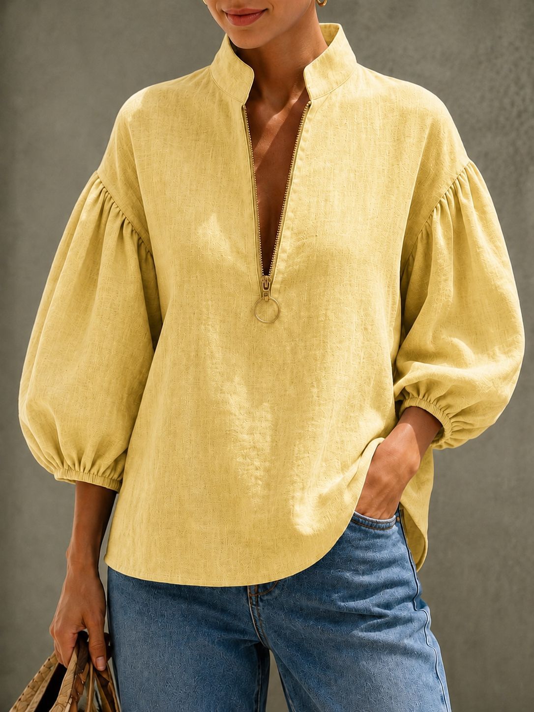 Casual Half-zip Linen-cotton Shirt