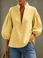 Casual Half-zip Linen-cotton Shirt
