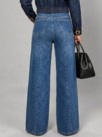 Curved Rhinestone High Waist Wide Leg Jeans