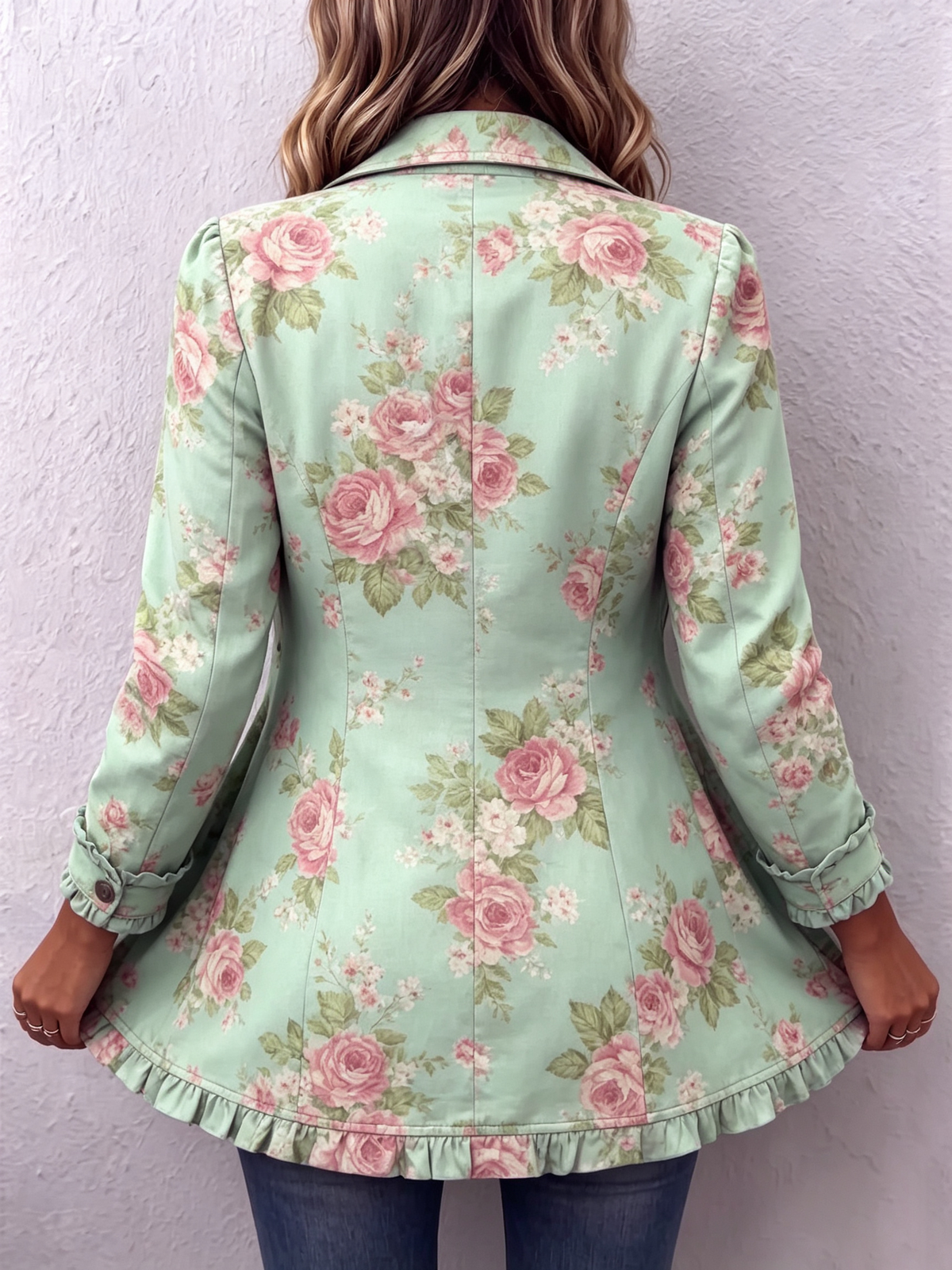 Chic Vintage Floral Print Ruffle Jacket