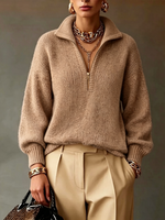 Half Zip Collar Relaxed Knit Sweater