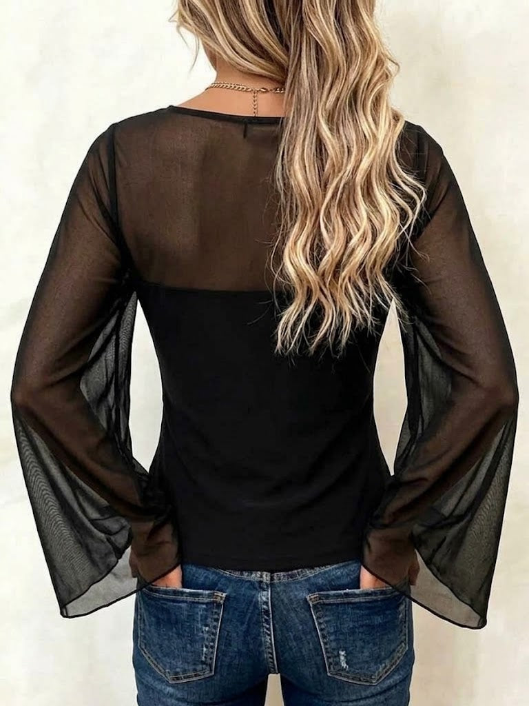 Kapuka kolo Mesh-panelo Flared Long-manika Supro