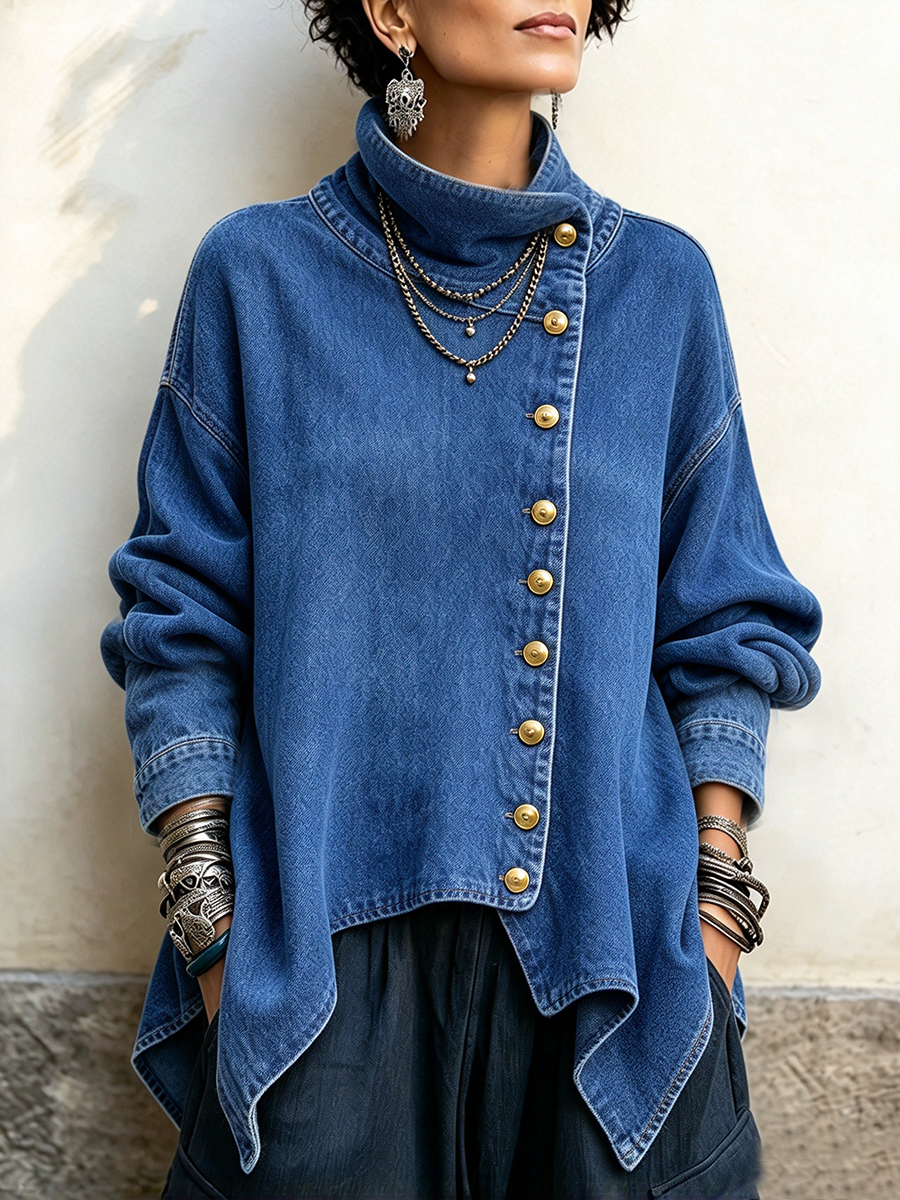 Neformala Denim Malsimetria Buton-supren Jako