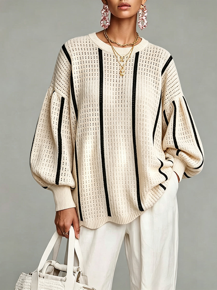 Effortless Striped Pointelle Knit Sweater