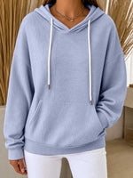 Felpa con cappuccio pullover casual in maglia a coste da donna con tasca a marsupio